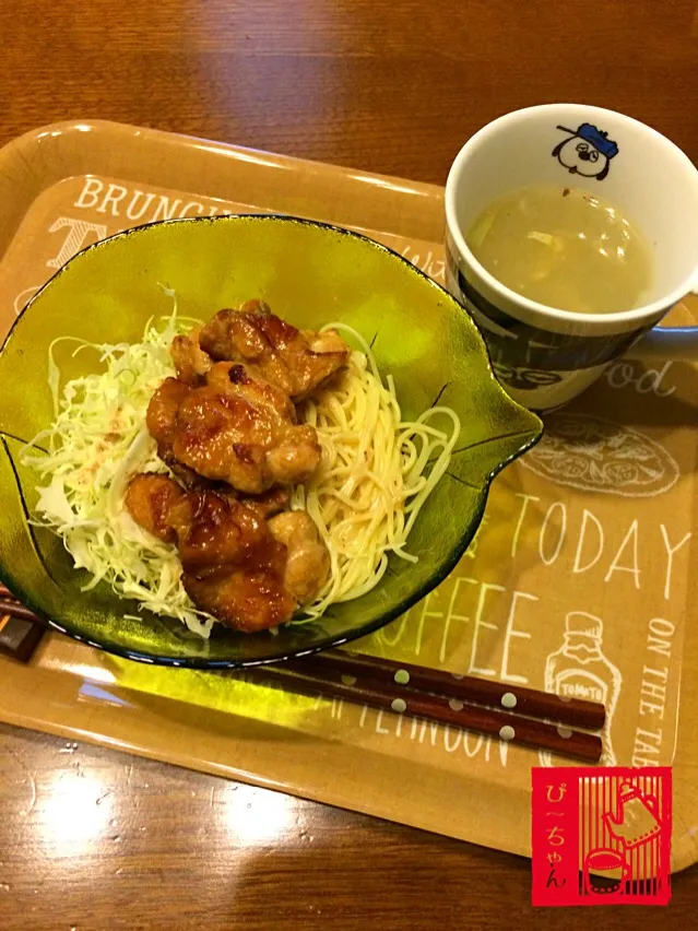 Snapdishの料理写真:2016.7.12(火)元気になぁれ🍀照り焼きチキンのっけスパサラダ🐓|☆ぴ〜ちゃん☆さん