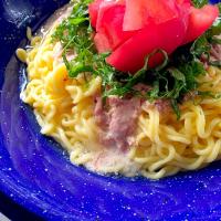 甘酒入りヨーグルトツナソースをこんにゃく麺に掛けて