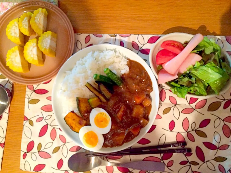 7月13日の夕食✴︎夏野菜のカレーで野菜たっぷりごはん|mikomikoさん