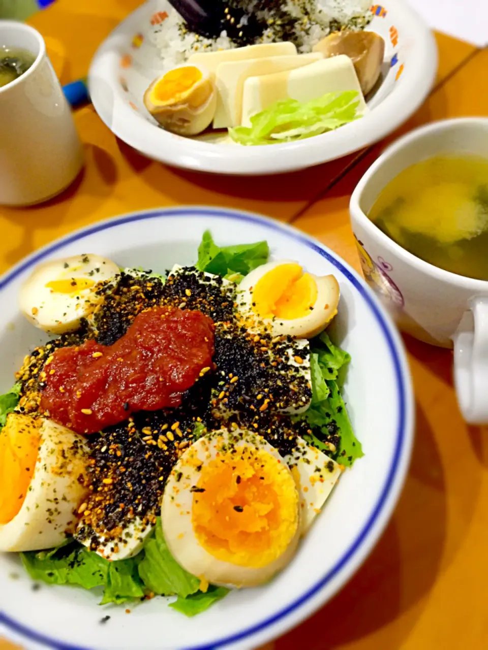 タコライス風  煮卵と豆腐のサラダごはん   若布のお味噌汁|ch＊K*∀o(^^*)♪さん