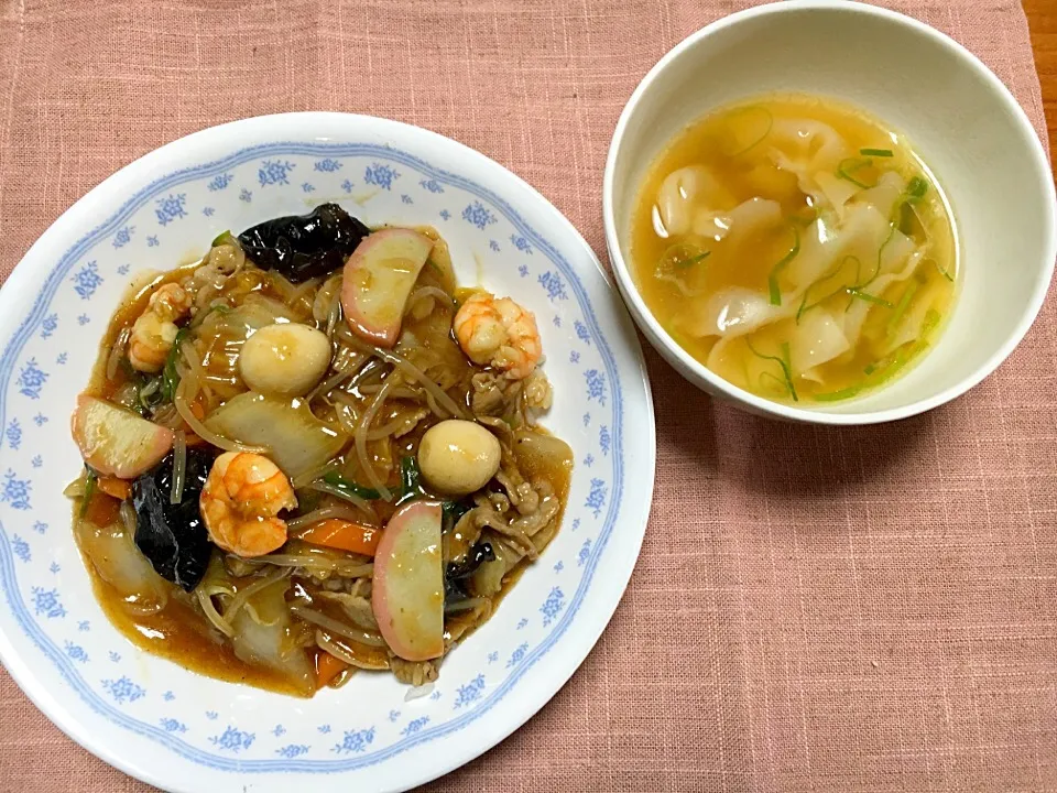 中華丼とワンタンスープ|ゆみっこのお豆さんさん