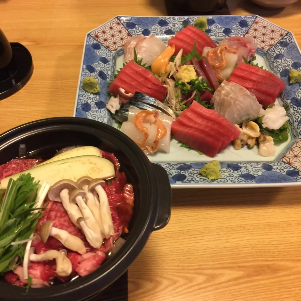 鮨屋のコース料理✨刺身にすき焼きと贅沢な組合せです😋|くめっちさん