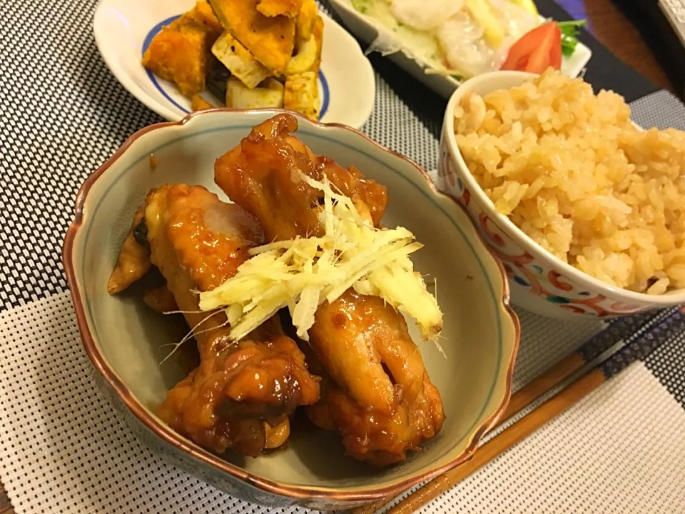 Snapdishの料理写真:鶏肉の甘酢煮&たこ飯|yukarinさん