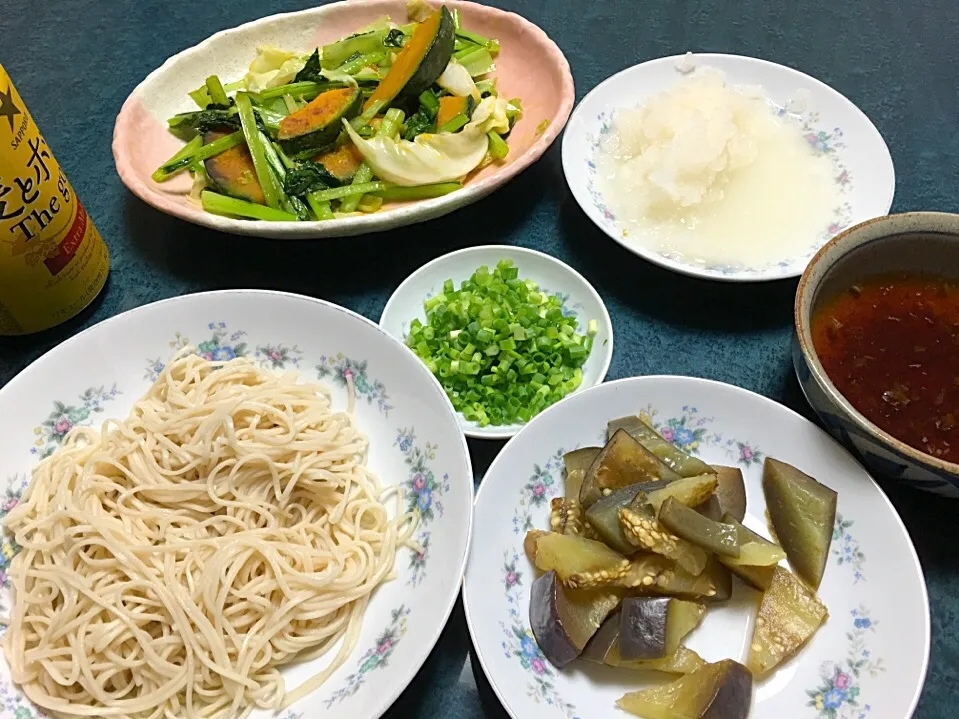 昨日の夕飯：お蕎麦と野菜のソテー|まっさんさん