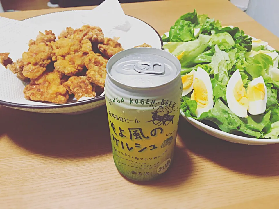 今日は唐揚げなので、ビール飲みます♡華金最高✨👐🏻 🌸唐揚げ|ぐぅーさん