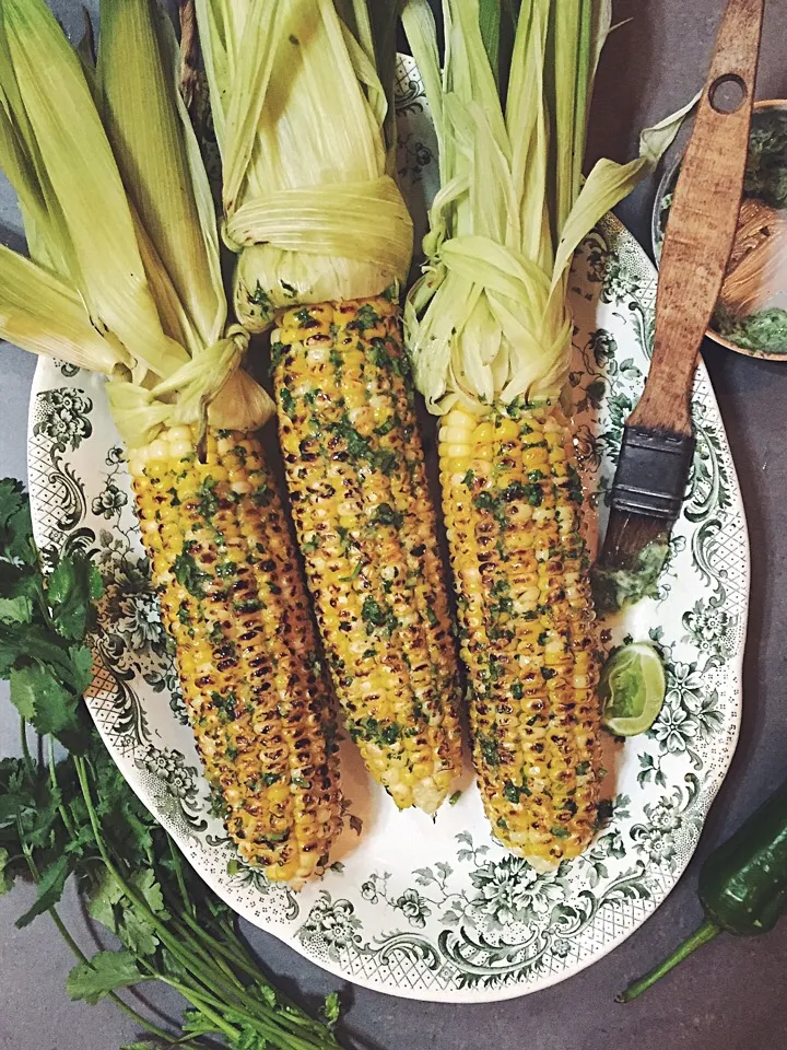 Grilled corn,with coriander lime green chili butter|rick chanさん