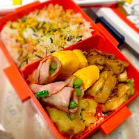 lunch box🍽
鶏肉のハニーマスタードソース
だし巻き卵
ジャーマンポテトグラタン
アスパラベーコン巻|しーちゃんさん