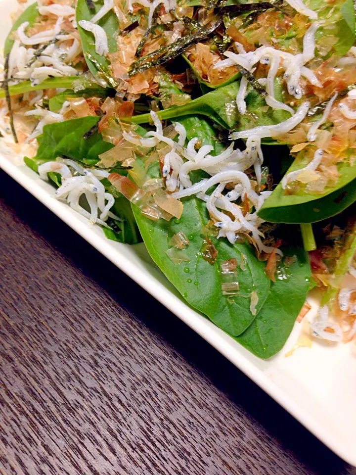 今日のアテ。
ほうれん草と青梗菜のサラダ。|なおさん