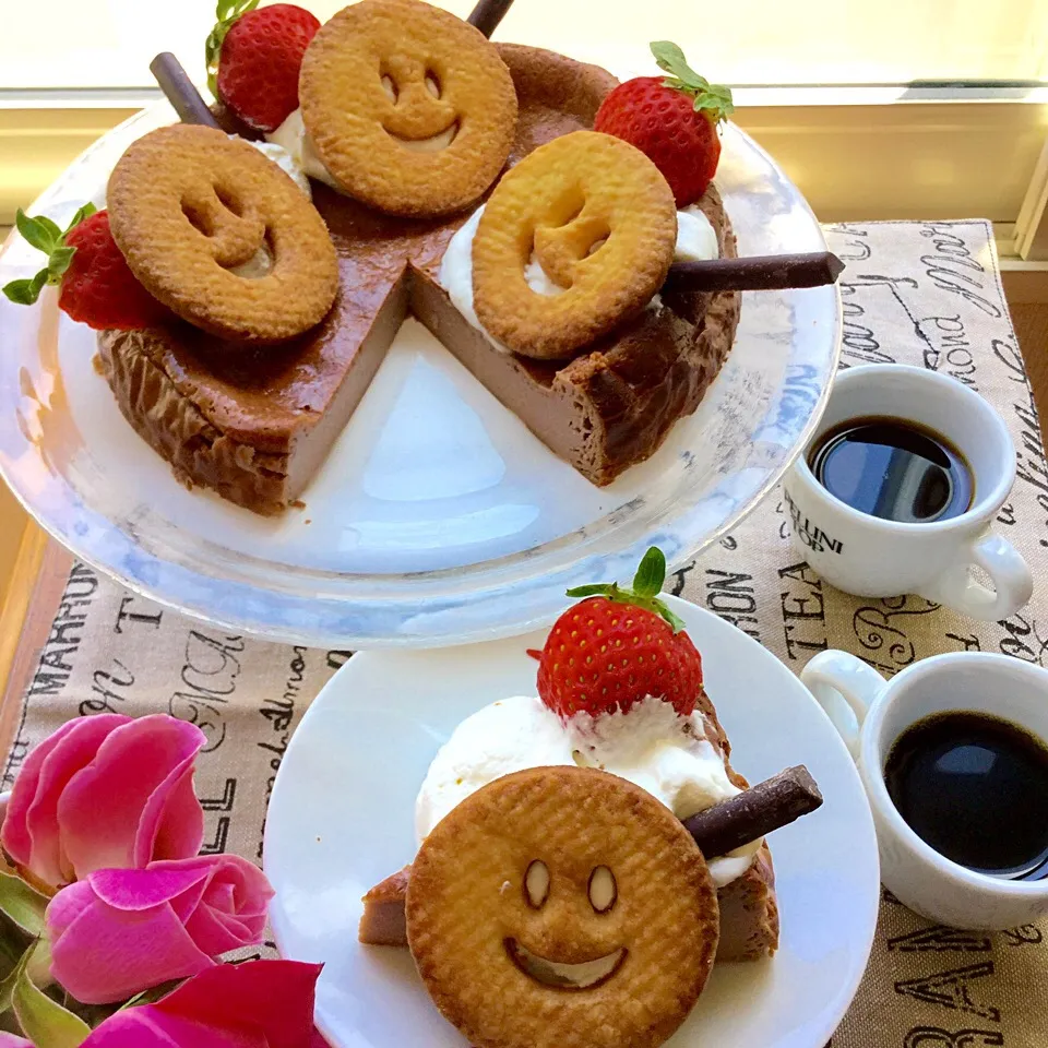 チョコレートチーズケーキ
スマイルクッキーも焼いて載せました
チョコレート生クリーム
クリームチーズ
卵
小麦粉
混ぜて、180℃、45分で焼き上がり
一晩冷やして、頂きまーす
スマイルクッキーも焼きましたよ✨|ゆかモンさん