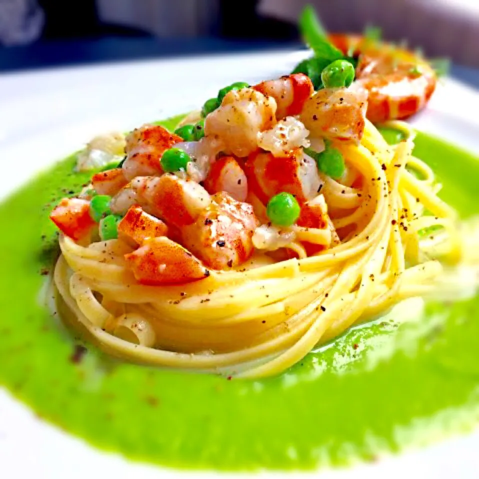 Cacio & Pepe Linguine 🍝 with Peas and Langoustines 🍤|laura giardinaさん