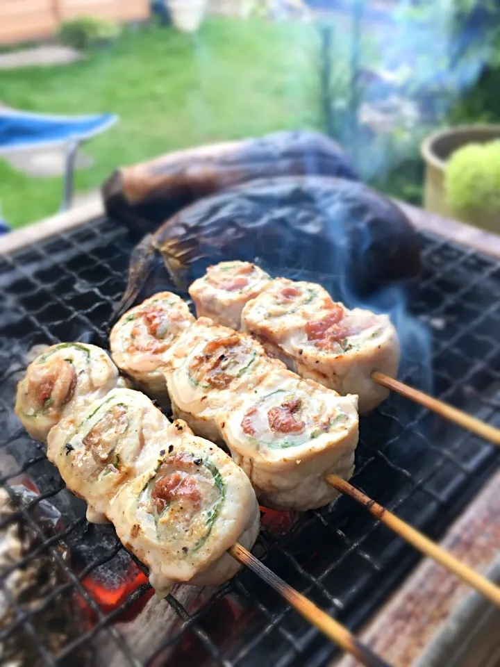 Snapdishの料理写真:7/17 豚梅肉しそ巻き焼き|yoneさん