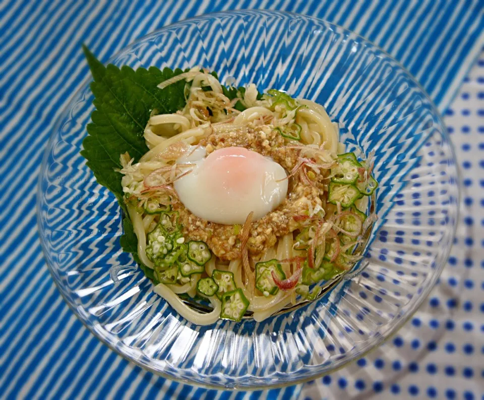 豆腐鶏そぼろ味噌あんかけぶっかけうどん温玉のせ|pigronaさん