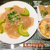 生ハムのカルボナーラ&明太ポテトサラダ|たむたむさん