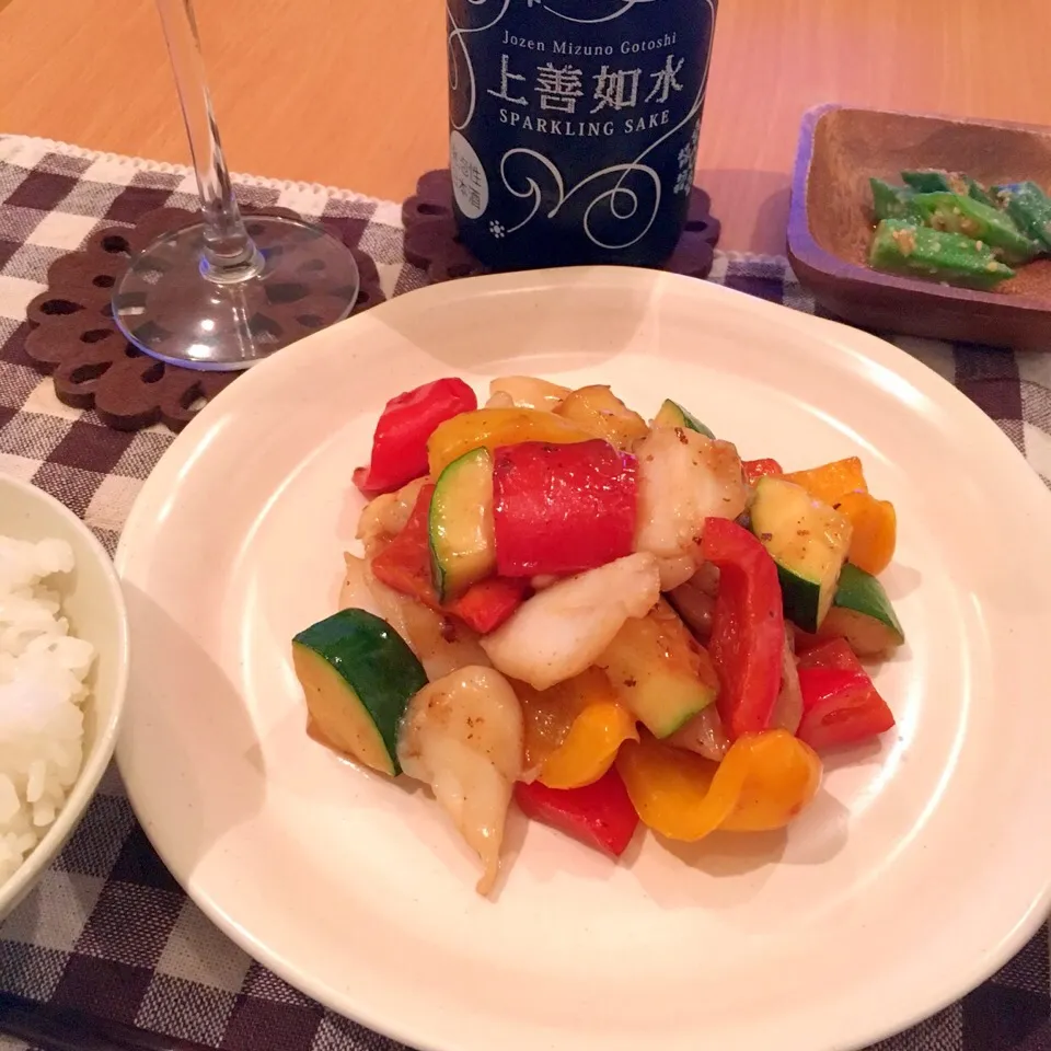 鱈と夏野菜の黒酢あんかけ、オクラのごま味噌和え|かぴこさん