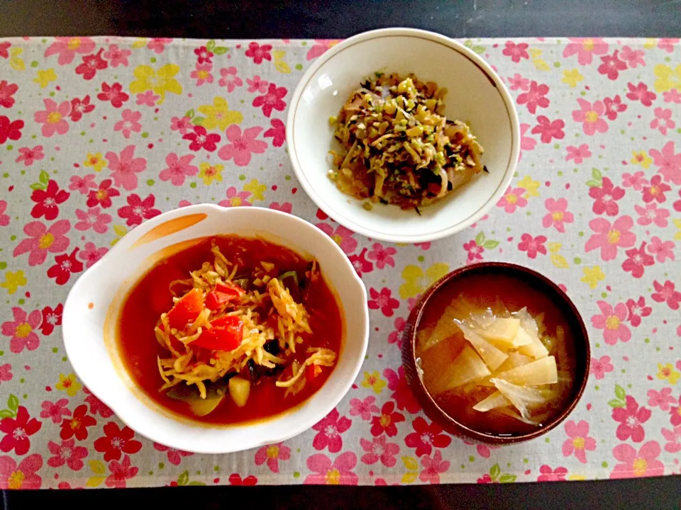 Snapdishの料理写真:ベジ料理♡トマトのカレースープのご飯|みよさん