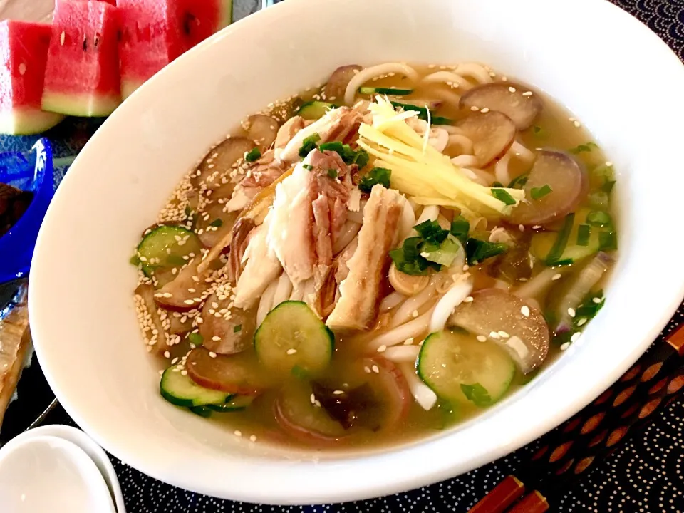 Snapdishの料理写真:夏の和スープ「冷や汁」ご飯、うどん、素麺、濃厚でつけ麺にも♡魚・主食・汁の一石三鳥で！|ふかرさん