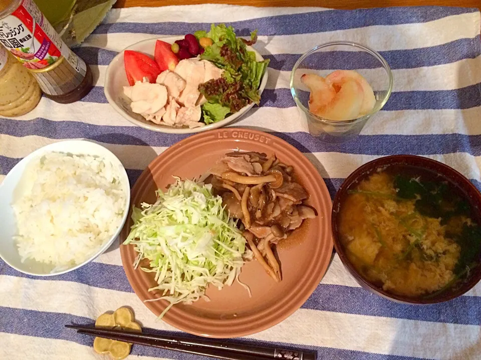 7月20日の夕食✴︎生姜焼きとサラダチキンでごはん|mikomikoさん