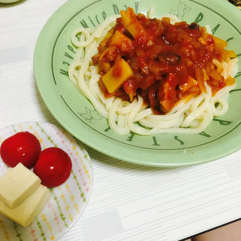 ラタトゥイユうどん、高野豆腐|みぃさん