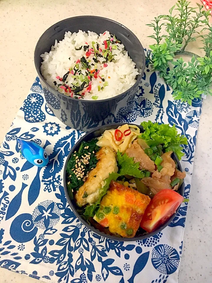 高校男子弁当🍙
✴︎豚焼肉
✴︎豆腐ハンバーグ 
✴︎ほうれん草おひたし
✴︎オムレツ
✴︎メンマ|emisanさん