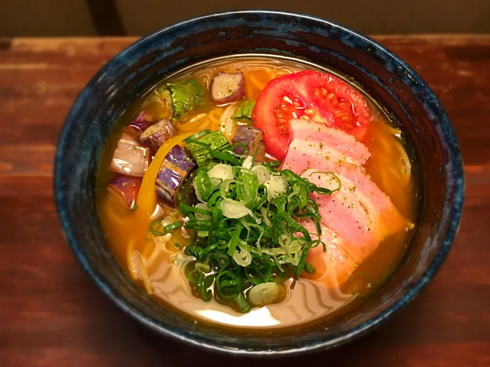 Snapdishの料理写真:揚げ茄子とベーコンの出汁カレーそうめん2|半田手延べそうめんの店 阿波や壱兆さん