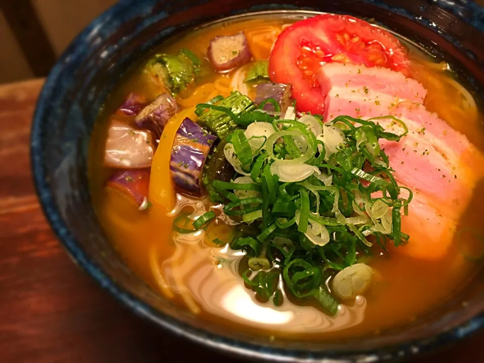 揚げ茄子とベーコンの出汁カレーそうめん4|半田手延べそうめんの店 阿波や壱兆さん