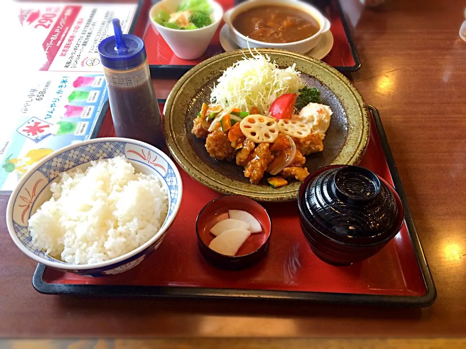 唐揚げ黒酢定食|しいたけ茶さん