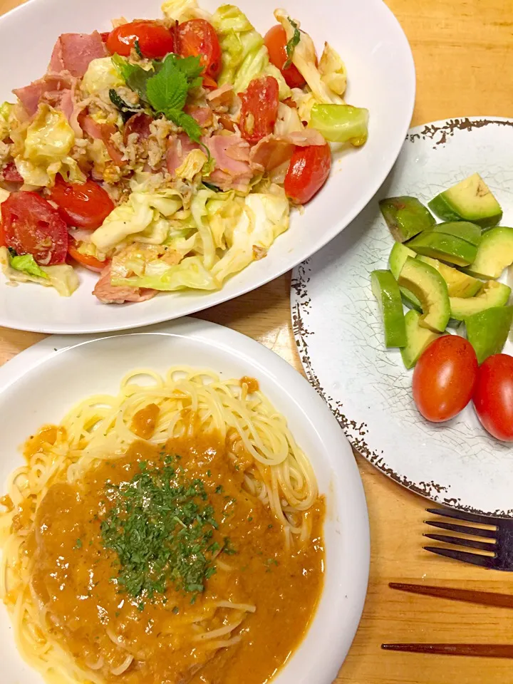 パスタ
トマト炒め
アボカドの浅漬け|ミカさん