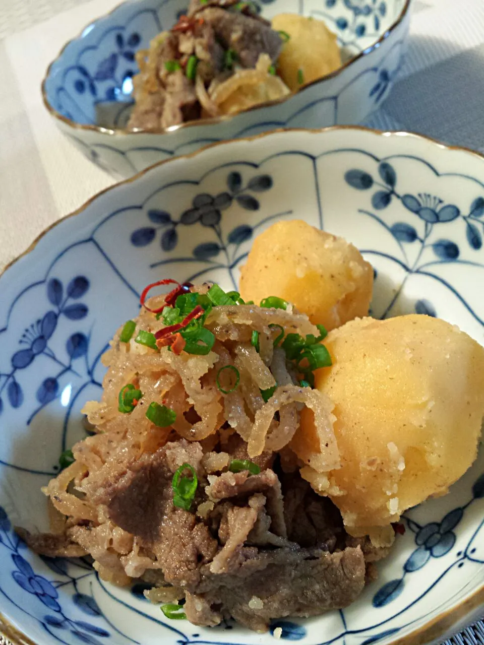 牛こまで肉じゃが　未起さんの酢玉生姜入ってます😉✌|おちゃわんさん