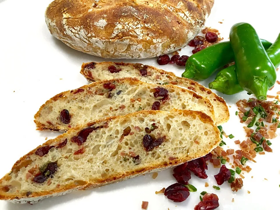 Snapdishの料理写真:Long fermented bread with prosciutto, cranberry and jalapeno|gonbenさん