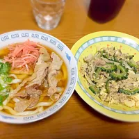 Snapdishの料理写真:沖縄風うどん ゴーヤチャンプルー|ken.toさん