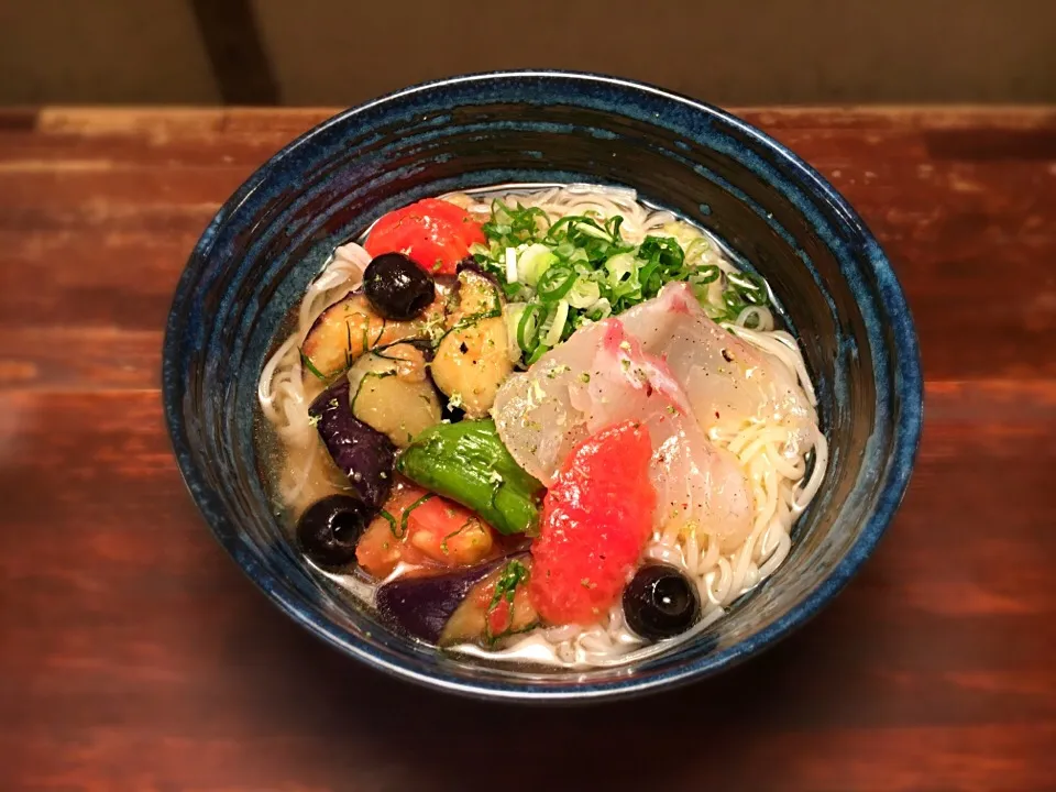 真鯛と夏野菜のマリネそうめん2|半田手延べそうめんの店 阿波や壱兆さん