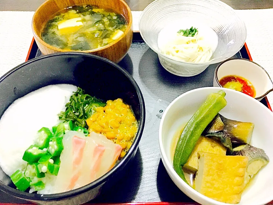 Snapdishの料理写真:ネバネバ丼
茄子と揚げの煮浸し
今日の晩御飯o(^▽^)o|るみさん