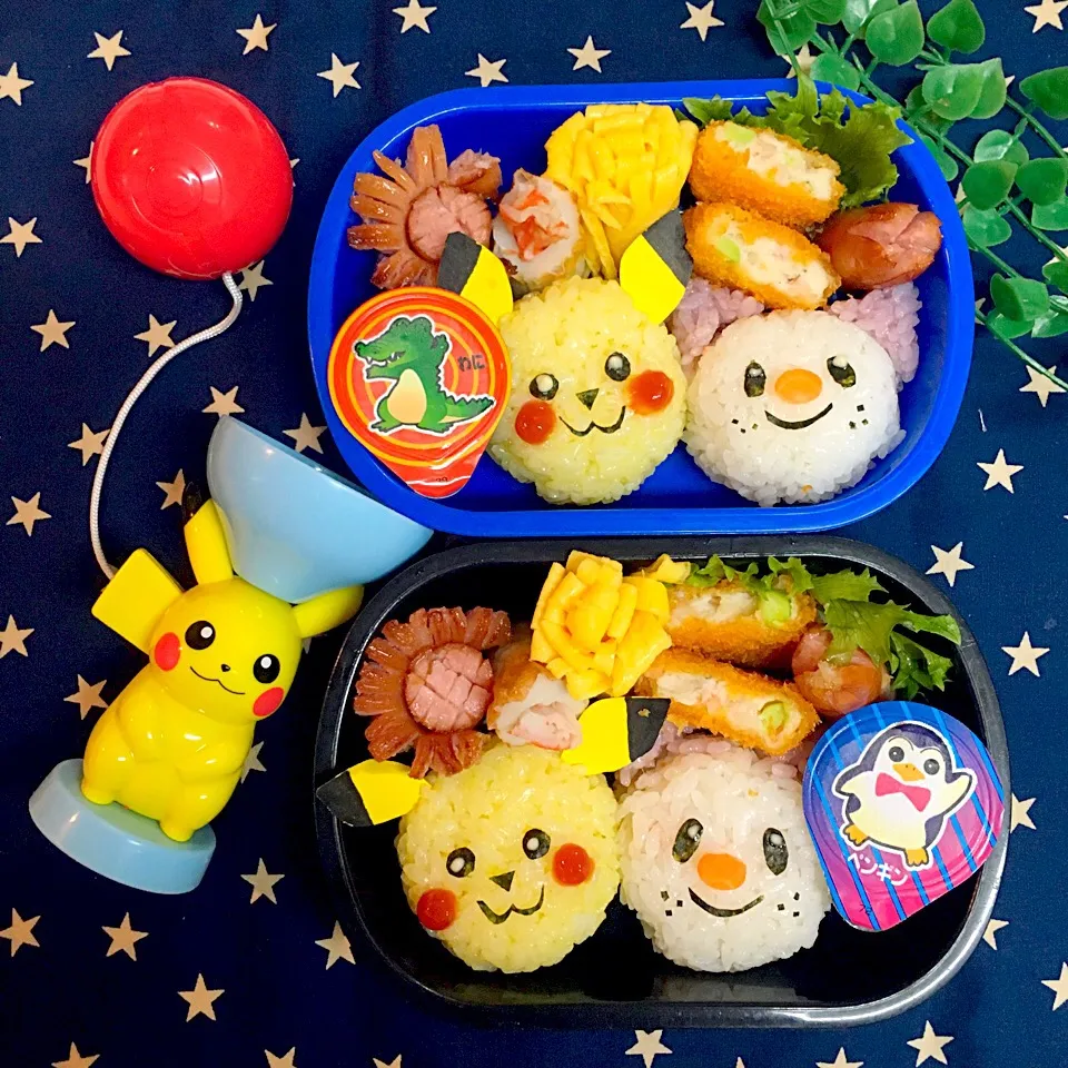 Snapdishの料理写真:ピカチュウ&ミジュマル弁当|ひぃちゃんさん