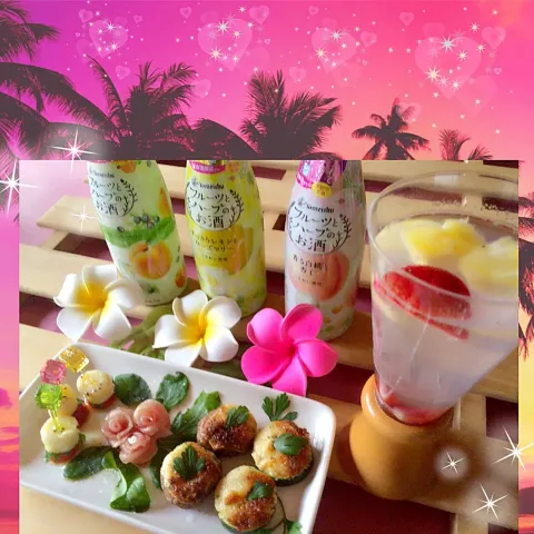 「フルーツとハーブのお酒」を使ってみたSnapdishの料理・レシピ写真:フルーツとハーブのお酒🍋🍑 お摘みと一緒に❣️ 幸せな時間.•*¨*•.¸¸♬