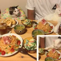 Snapdishの料理写真:トマトソースの冷製カッペリーニ🍅
ゴーヤサラダ。|naouさん