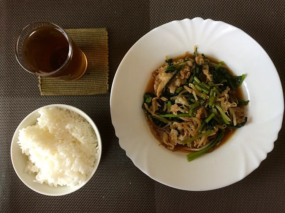 豚肉小松菜炒めご飯|ばーさんさん