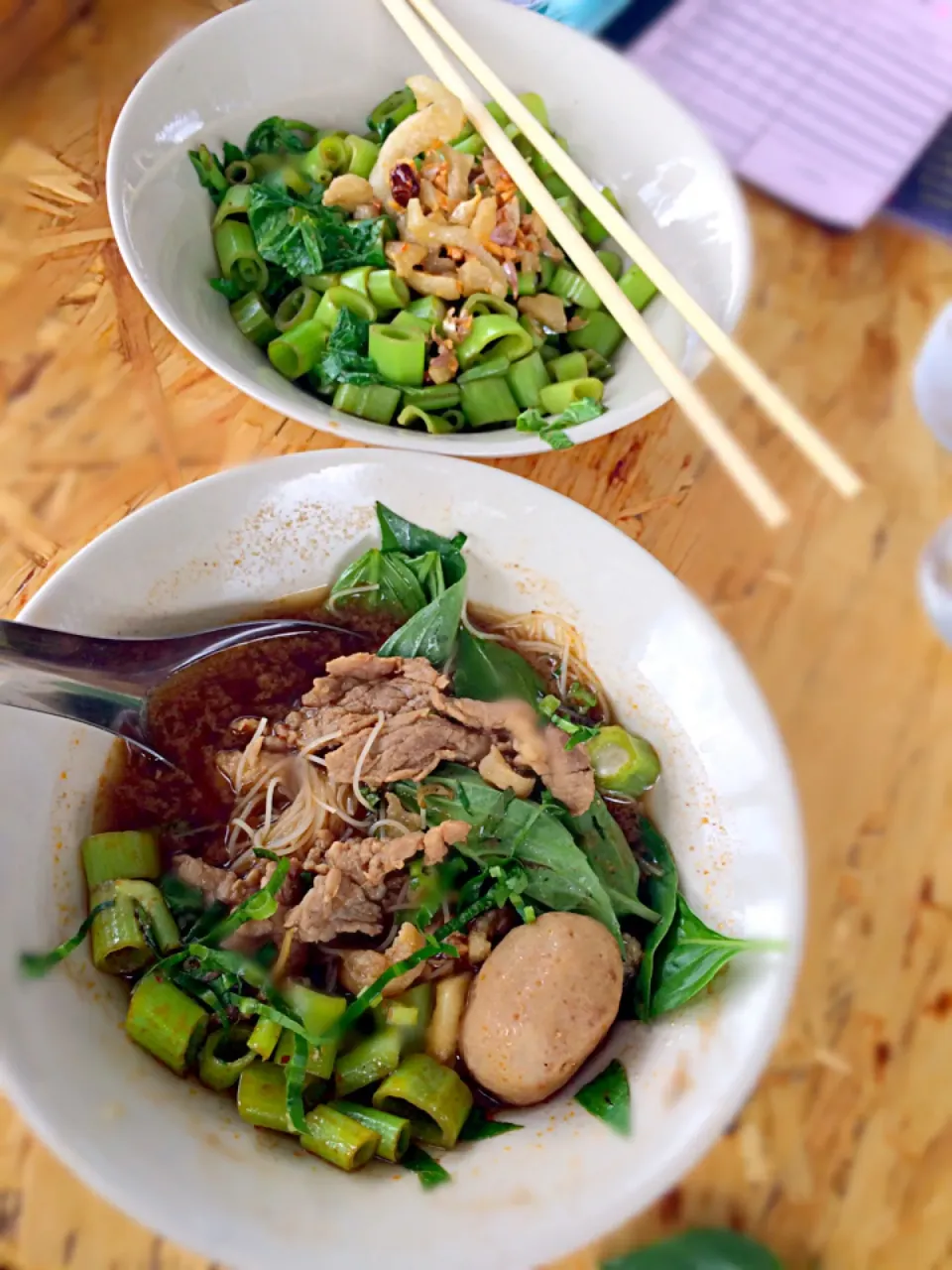 Rice noodle with soup(extra: boiled glory morning as side dish.|Chalinee Kalyanamitraさん