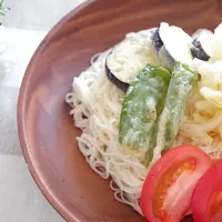 Snapdishの料理写真:ぶっかけ天ぷらそうめん|りりかさん