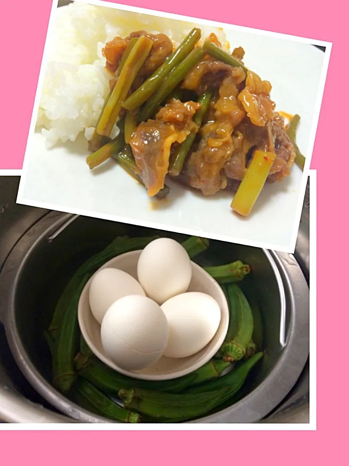 Kids lunch for today 🍽 Steam Okra, Egg and yakiniku|Food Gardenさん