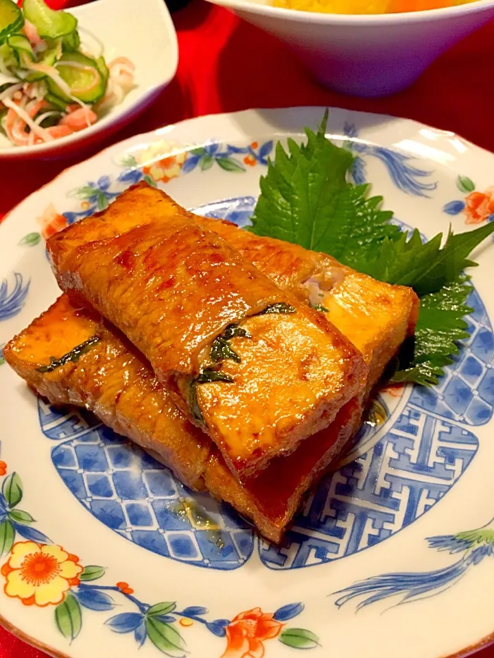 チョッパーちゃんの  生揚げの豚肉ロール🍺or🍶かな〜〜*\(^o^)/*👍リピ〜🎶|まるまさん