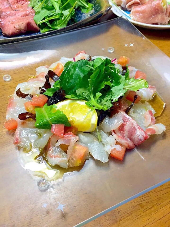 鯛のカルパッチョ 塩昆布のせ|はぎわらさん