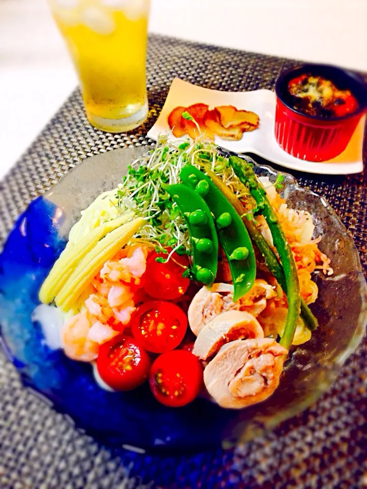 今日の晩御飯/香川県のレモンちゃんでお野菜たっぷりの冷やし中華＆厚揚げチーズカレー焼き＆いぶりがっこ＆ビール|BabyRIKAさん