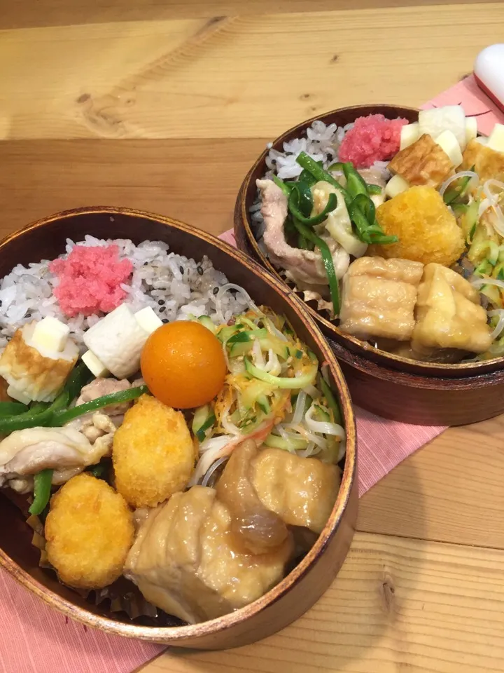 ふたり弁当

中華春雨サラダ
チーズちくわ
絹厚揚げのあんかけ
鳥もも肉とピーマン中華炒め
ささみチーズフライ
明太子
ミニトマト|ひななぎさん