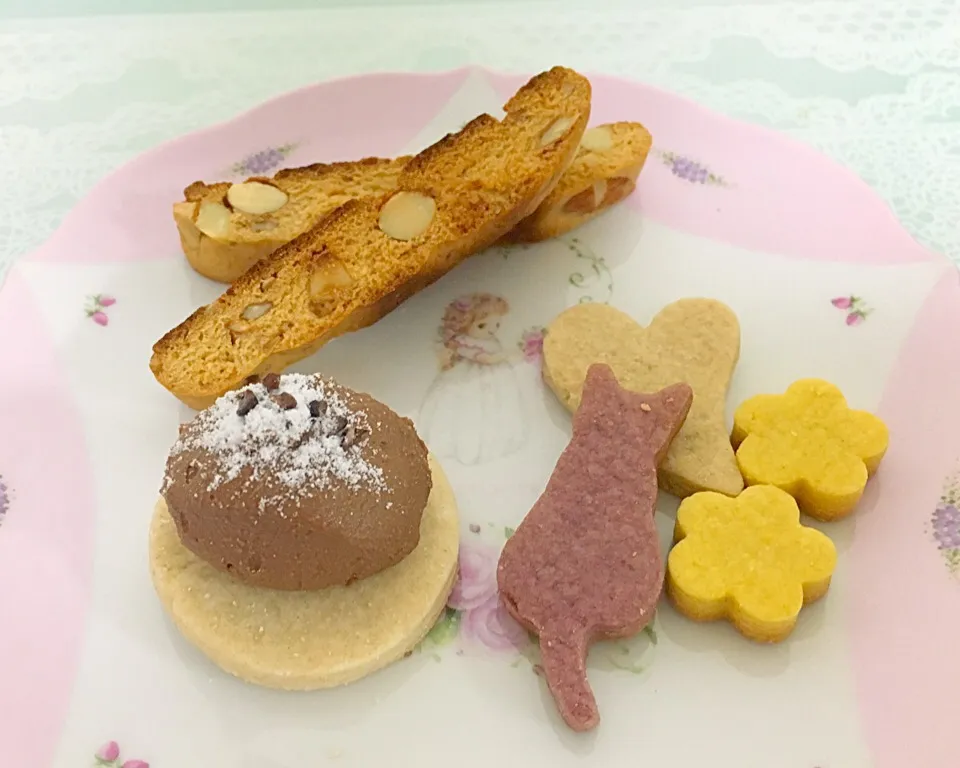 100%植物性のおやつ
・アーモンドビスコッティ
・米粉cookie(マロン、紫芋、南瓜)
・ショコラクリームタルト|Mariko Okanoさん