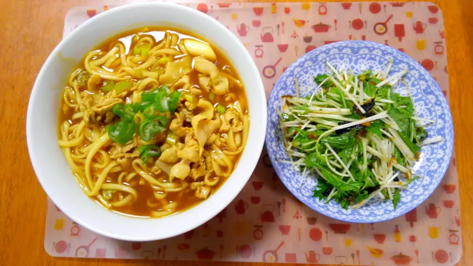 7月２２日  カレーうどん　水菜サラダ|いもこ。さん