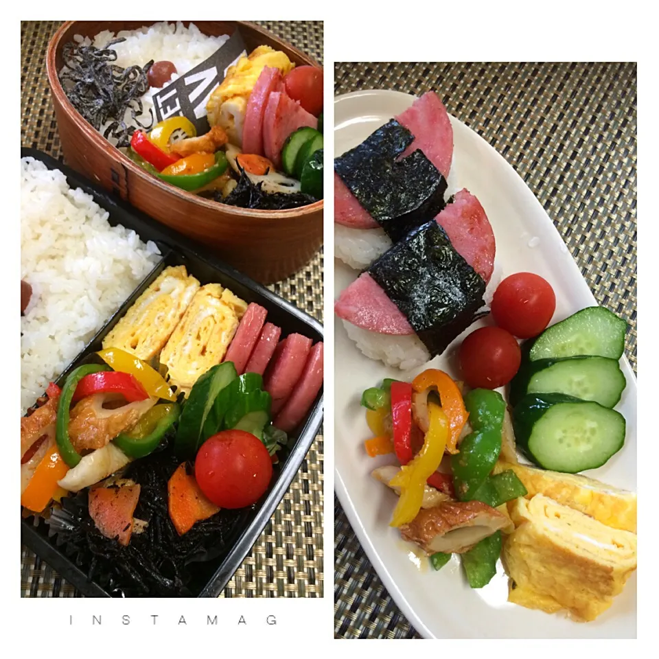 Snapdishの料理写真:父さん＆息子のお弁当＆娘の置き弁〜♬*ﾟ|kiyomiさん