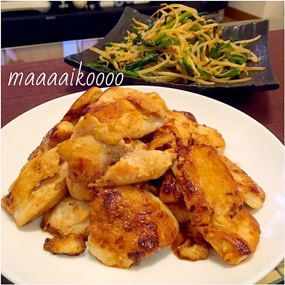 鶏胸肉の塩麹焼き⭐️もやしニラ炒め|マイコさん