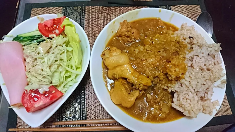 チキンカレー&野菜サラダ|まぐろさん