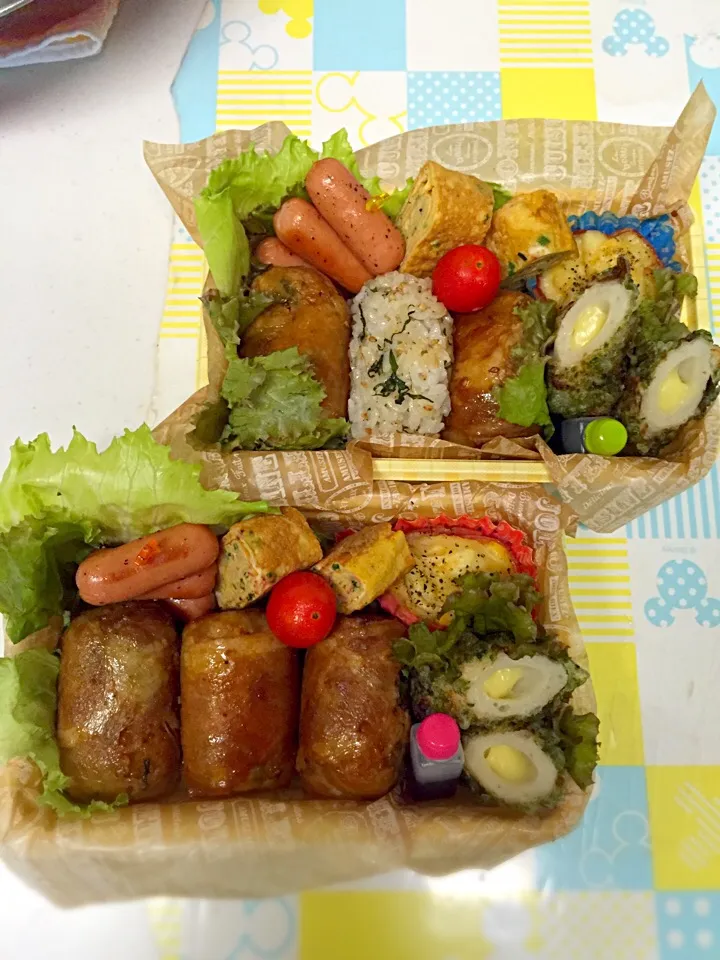 🍙肉巻きおにぎり
🍙ちくわの磯辺揚げinチーズ
🍙チーズウインナー
🍙ネギとカニカマの卵焼き
🍙ミニトマト
🍙ハムコーンカップ|pindoraさん