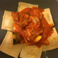 Ravioli with grilled veggies and marinara sauce|veronicaさん